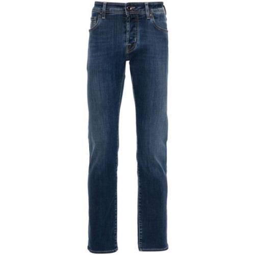 Blå Slim Fit Broderet Denim Jeans