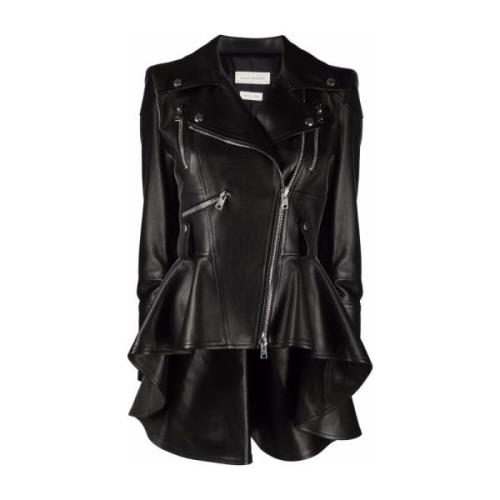 Sort Biker Peplum Frakke