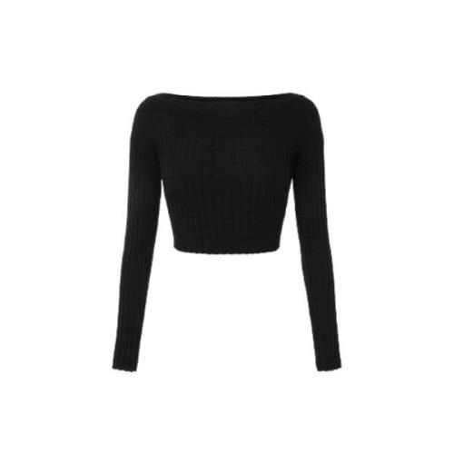 Sort Ribstrikket Sweater Bådhals