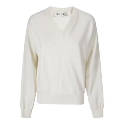 Uld V-hals Sweater med Ribbed Detaljer