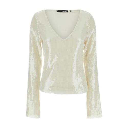 Hvid Sequins V-Neck Top