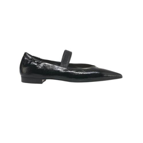 Sorte Læder Ballet Flats Elegant Stil