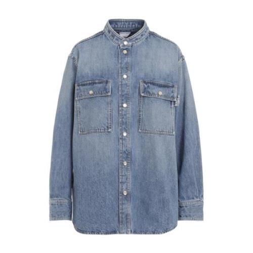 Blå Denim Skjorte Vintage Stil