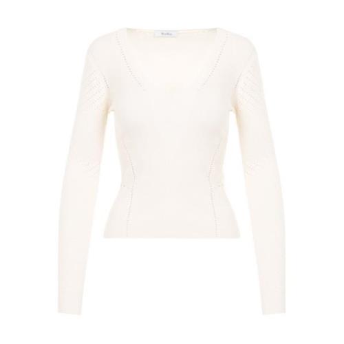 Hvid V-Hals Pointelle Sweater