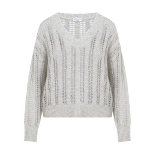 Grå Paillet V-Hals Sweater