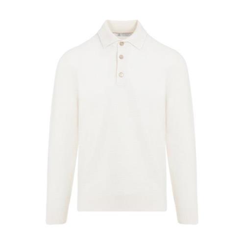 Hvid Cashmere Strik Polo Sweater