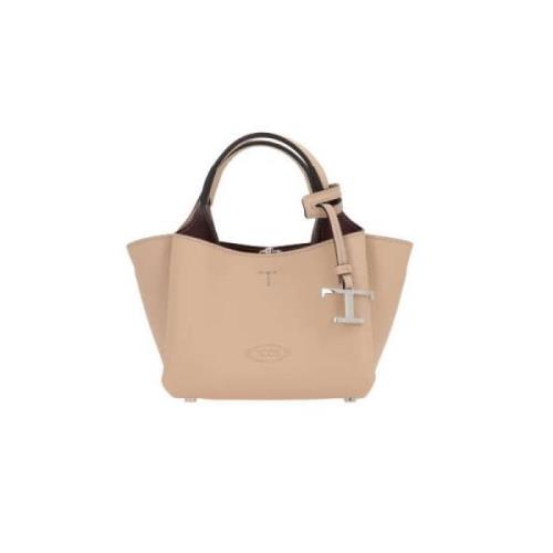 Beige Hammered Leather Tote Bag