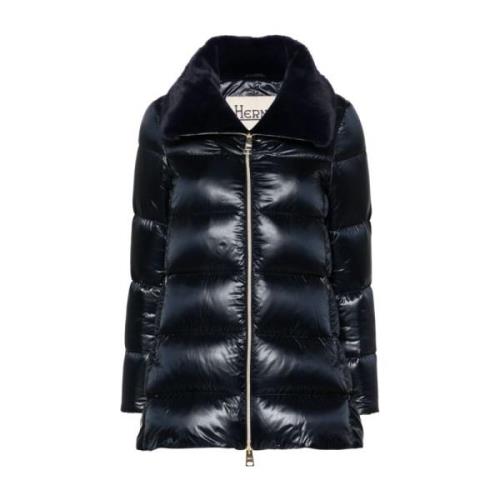 Navy Blue Padded Coat Faux-Fur Krave