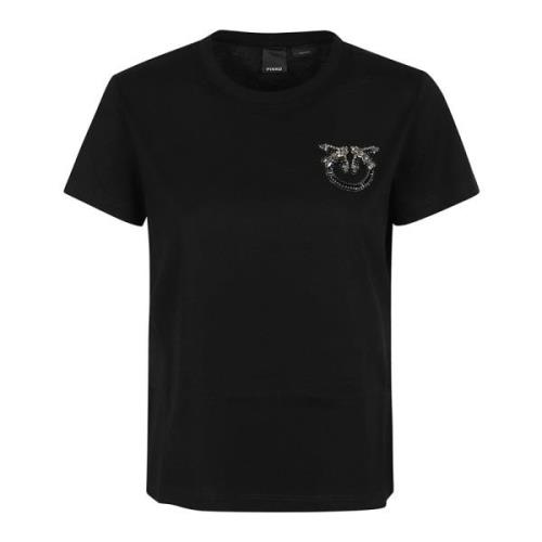 Sort Bomulds T-shirt med Logo Broderi