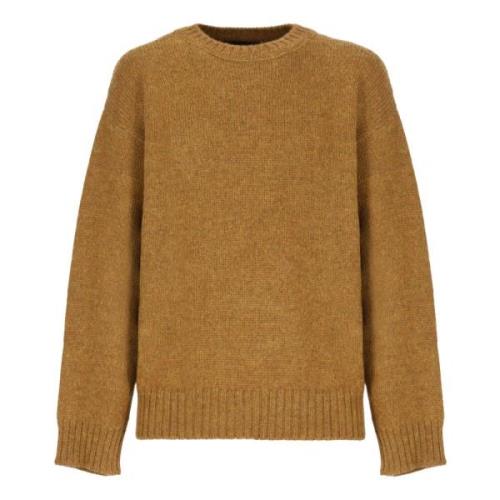 Brun Alpaka Sweater Rund Hals Lange Ærmer