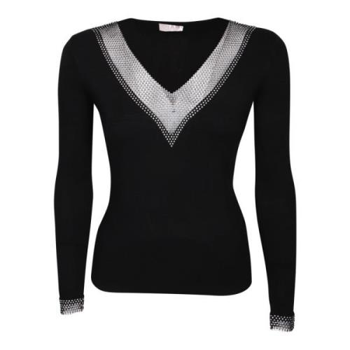 Sort Rhinestone V-Hals Sweater