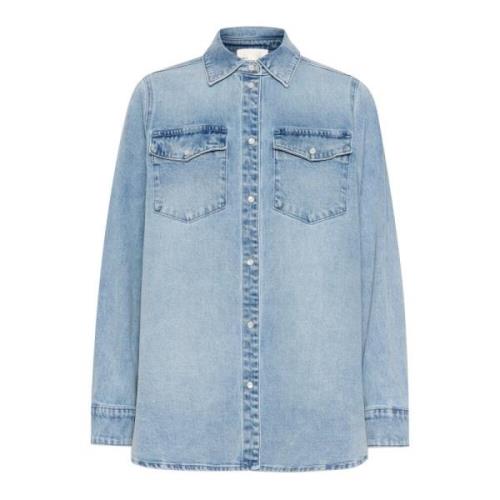 Lys Blå Retro Vask Denim Skjorte