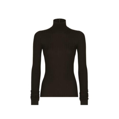 Mørkebrun Ribbet Cashmere Turtleneck Sweater