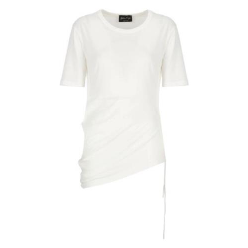 Hvid Bomulds T-shirt med Asymmetrisk Hem