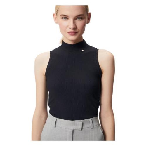 Ribbet Ærmeløs Mock Neck Top