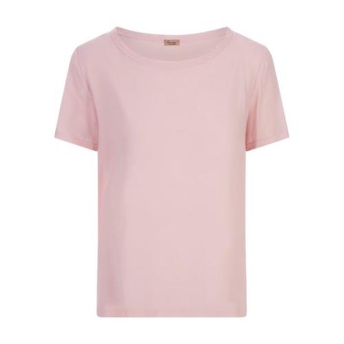 Silke Pink T-shirt med Rund Hals