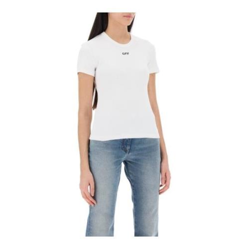 Ribbet T-shirt med Off Broderi