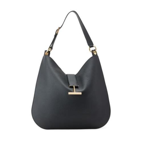 Sort Læder Crossbody Taske