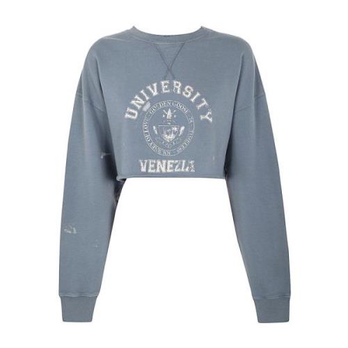 Blå Hvid Cropped Crewneck Sweatshirt