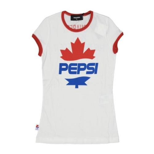 Hvid Bomulds T-shirt med Pepsi Print