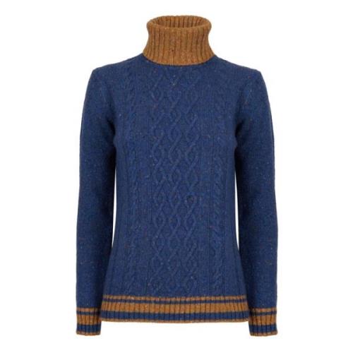 Blå Turtleneck Aran Sweater Kvinder