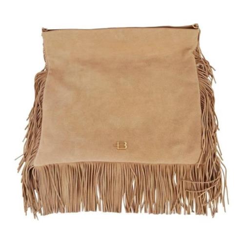 Suede Fringed Skuldertaske med Lynlås