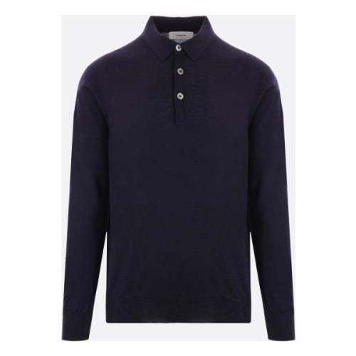 Blå Uld Polo Sweater