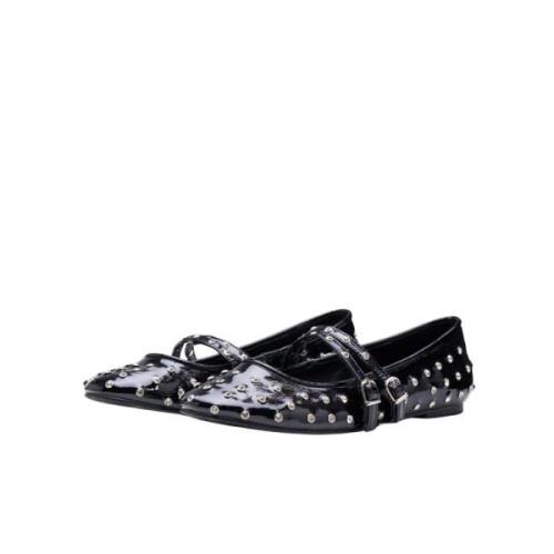 Studded Ballet Flats Patent Effekt Dobbelt Spænde