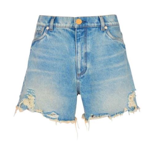 Denim Shorts med Broderet Logo