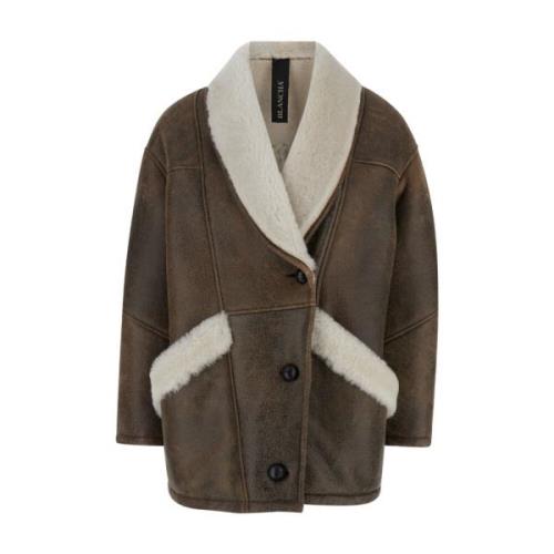 Shearling Trim Læderjakke Brun