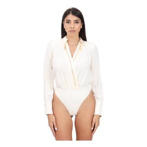 Hvid Bodysuit med Høje Satin Manchetter