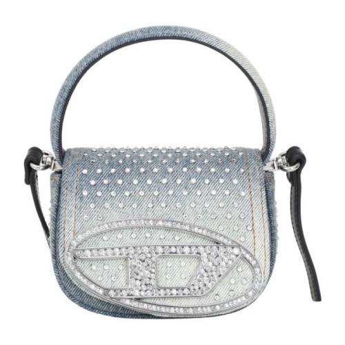 Mini Denim Skuldertaske med Strass