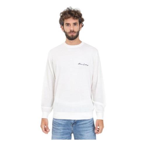 Hvid Crewneck Sweater med Logo Broderi