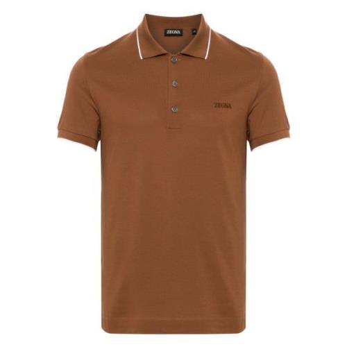 Brun Strikket Poloshirt med Detaljer