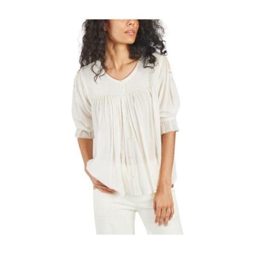 Bomuld Voile Bluse med Bouillonné Manchetter