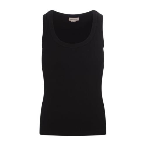 Sort Ribbet Bomuld Tank Top