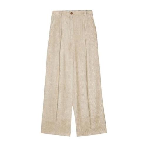 Beige Corduroy Straight Leg Trousers