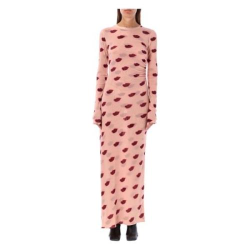 Lips Print Maxi Kjole Dusty Rose