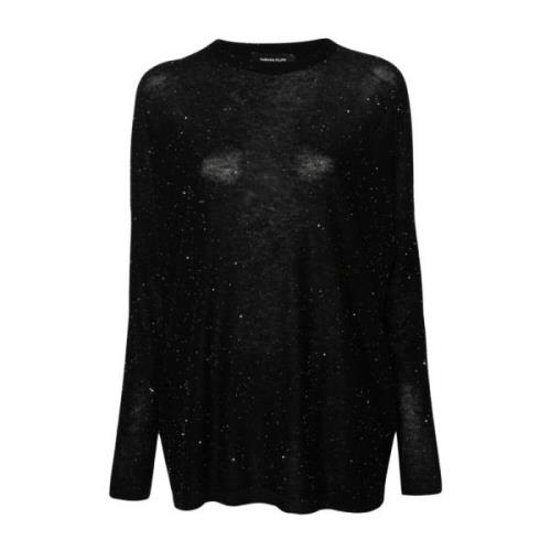 Sort Pailletbesat Crew Neck Sweater