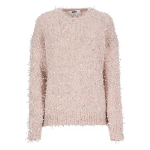 Pink Lurex Crew Neck Sweater