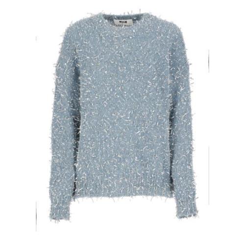 Lyseblå Lurex Sweater Crew Neck