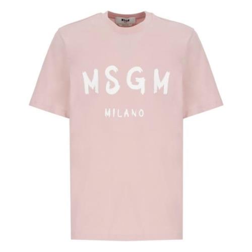 Pink Bomuld T-shirt med Kontrast Print