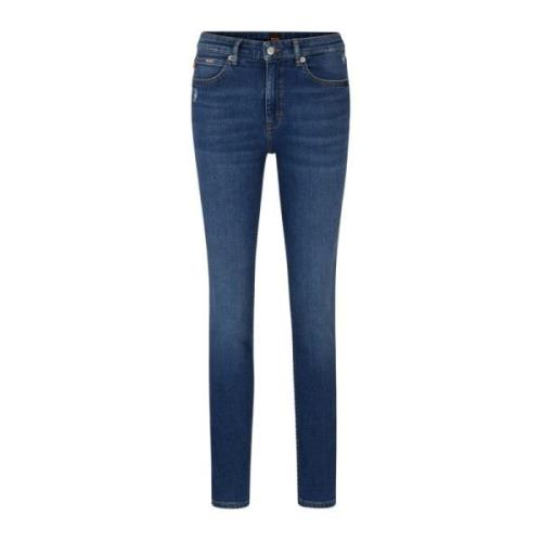 Blå Denim Jeans med Distressed Finish