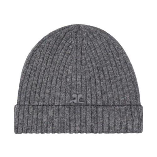 Grå Uld Ribstrikket Beanie Hat