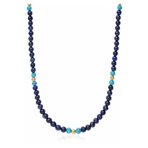 Beaded Necklace with Blue Lapis, Turquoise, and Gold