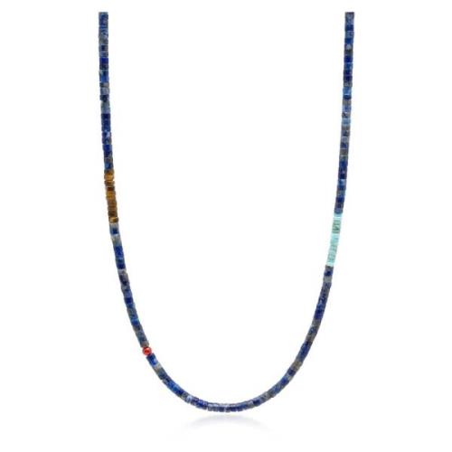 Blue Lapis Heishi Necklace with Tiger Eye and Turquoise