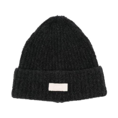 Grå Uld Logo Patch Beanie Hat