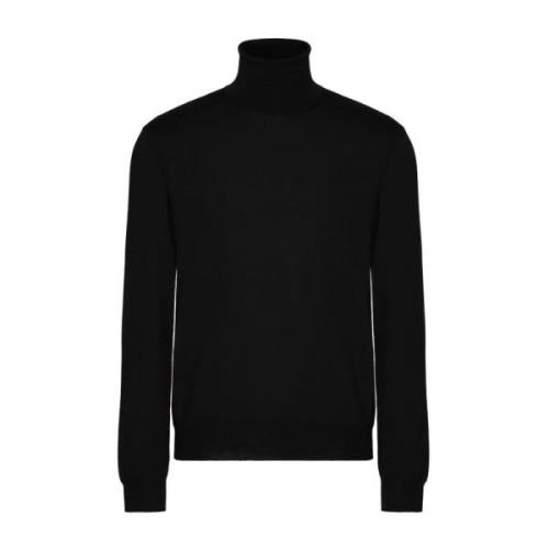 Sort Ribstrikket Rullekrave Sweater