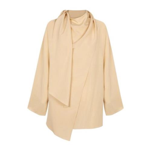 Silke Wrap Bluse med Shawl Krave