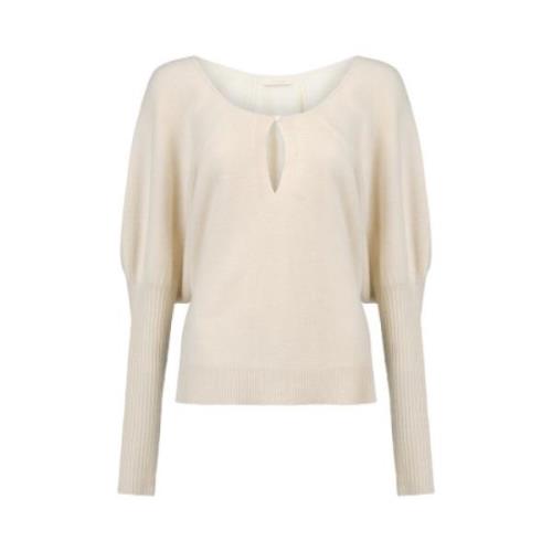 Ivory Drop-Neck Jumper med Ballonærmer